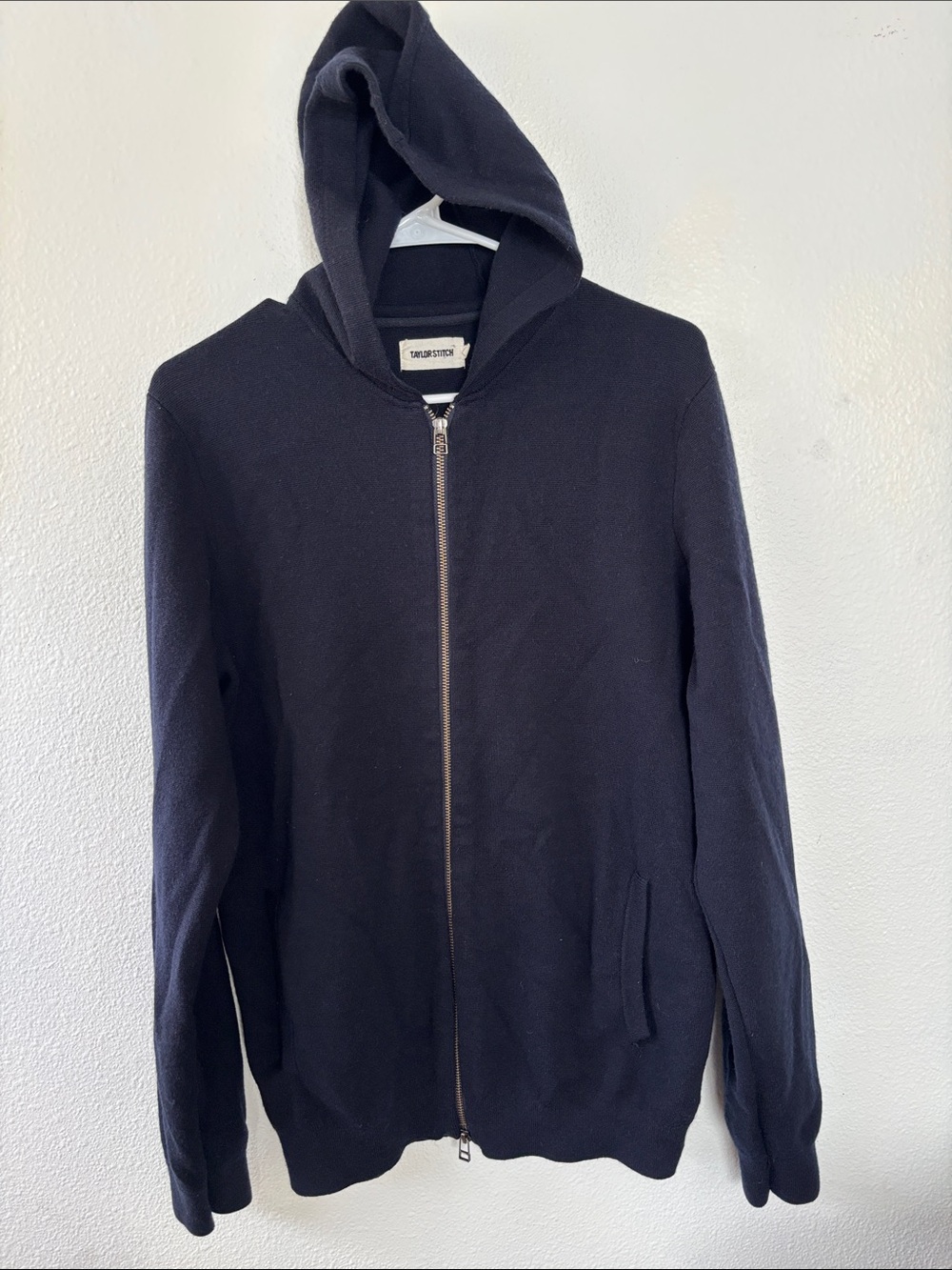 Taylor Stitch Merlino WoolNavy Full-Zip Hooded Sweater with Pockets